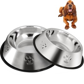 SUOXU Large Dog Bowl,2 Stainless Steel Dog Bowls, Dog Feeding Bowls,Dog Plate Bowls With Non-slip Rubber Bases,Large Dog Feeder Bowl and Water Bowls