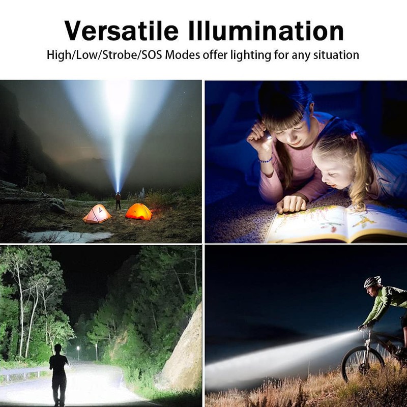 LED Tactical Flashlight Rechargeable, IPX6 Waterproof Flashlight, 2000lm, Super Bright