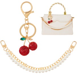 Tondiamo 2 Pcs Cherry Bag Charm Keychain Pearl Purse Chain Straps Gold Handbag Short Handle Charm Extender Replacement Purse Charms Accessories for Women Handbag Clutch