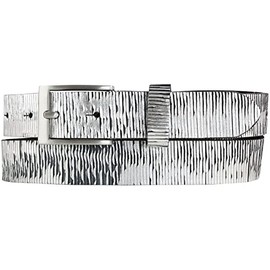 BELTINGER Full Cowhide Leather Belt Metal Look 3 cm Leather Belt Metallic Look 30 mm Trouser Belt for Men and Women 3 cm, Black metallic, silver, 105 cm (Gesamtlänge 120 cm)