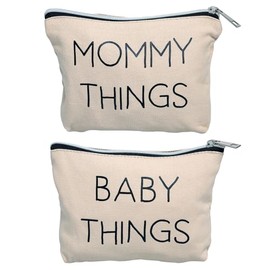 Pearhead - Juego de 2 fundas de lona para mamá y bebé, fundas de viaje a juego para nuevas madres y futuras mamás, bolsa minimalista para cosméticos y accesorios, juego de 2