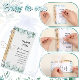 Clabby 20 Sets Thank you Gifts Motivational Pens Greeting Cards Appreciation Bulk Gifts Inspirational Ballpoint Pens with Cards Organza Bag for Colleagues Teacher Nurses Gifts (Fresh Style)