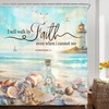 Riyidecor Beach Bible Verse Shower Curtain Hawaiian Ocean Coastal Lighthouse