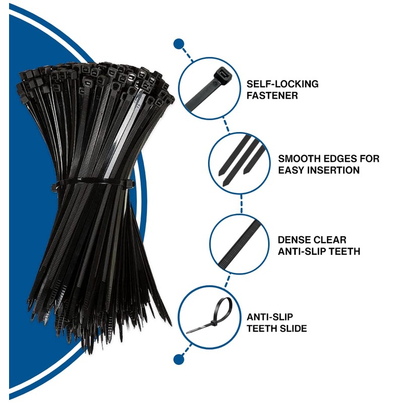 Hashtnagar 100 Pack Cable Ties Black 300mm x 3.6mm, Heavy