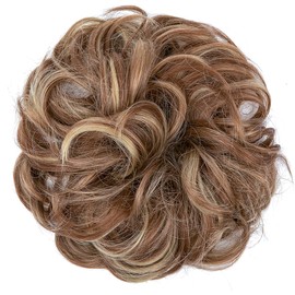 JJstar Large Fake Hair Bun Lightweight for Hair Elastic Synthetic Hair Wavy Real Hair Ponytail Thick Hair Updo for Women Girls (Brown/Blonde)