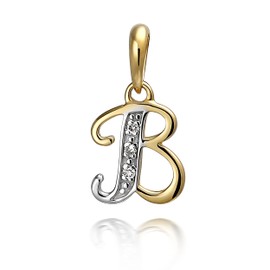 NKlaus Women's Necklace Pendant Letter with 3 White Diamonds 333 Yellow Gold 8 Carat Bicolour Alphabet, Yellow Gold