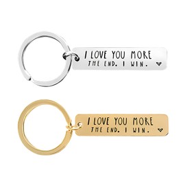 ZEACCT 2 Pieces Couple Keychains I Love You More The End I Win Keyring Suitable for Christmas, Anniversary, Birthday, Valentine's Day (Silver+Gold), 1