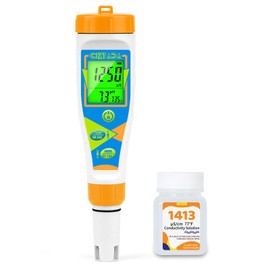 CIZTADA Digital pH Tester for Water pH EC PPM Meter for Hydroponics Nutrients with 1413μs/cm Calibration Solution pH Conductivity TDS Temperature Monitor Meter for Indoor Plant, Pool, Drinking Water