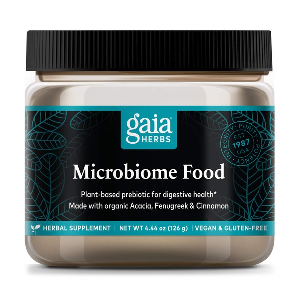 Gaia Herbs Microbiome Food - Vegan Powder Made with Organic Acacia, Larch, Fenugreek, Cinnamon & Marshmallow - Plant-Based Prebiotic Supplement to Support Digestive Health - 4.4 Oz (18-54-Day Supply)