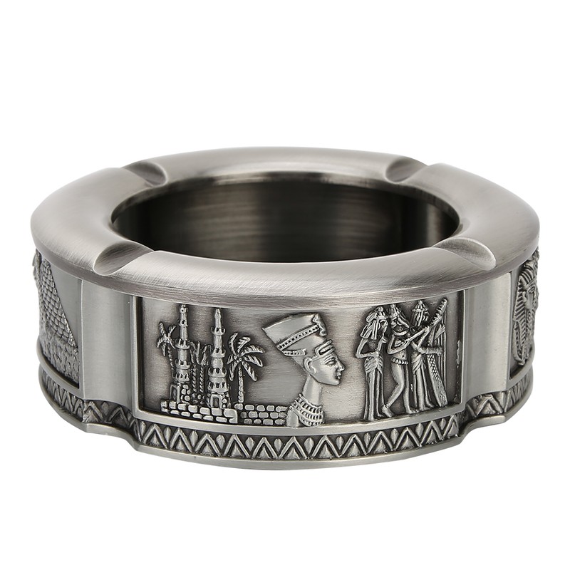 Ashtray Zinc Alloy Retro Egyptian Pharaoh Pattern Living Room Decoration