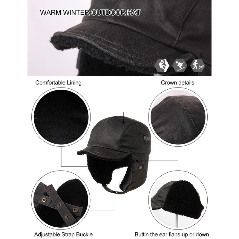 Comhats Oversize Waterproof 3XL XXXL Black Pilot Cap for Men