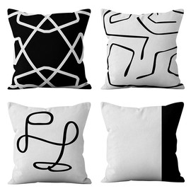4Pcs Black White Simplicity Peach Skin Cushion Covers, Soft Bright Square Pillow Case, Beautiful Cushion Case for Home Sofa Car Outdoor Decorative