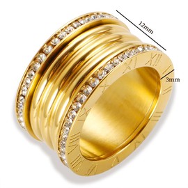 BlingNook Chunky Gold Rings For Women, Trendy Silver Stainless Steel Ring Thumb Stackable Cubic Zirconia Statement Non Tarnish Engagement Couples Jewelry Promise Gift, Stainless Steel, No Gemstone