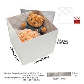 Tekhoho White Large Gift Box 28x28x26.5cm, Premium Present Box with Magnetic Lid and Ribbon for Holidays Wedding Birthday Gift Packaging, Plaid Lining