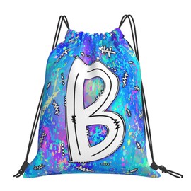 FORATIO Drawstring Backpack Bag Sport Gym Sackpack Initial Draw String Cinch Bags Bulk String Backpack Storage Bag, Letters B, One Size, Travel Backpacks