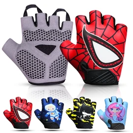 SAGA SPORTS Half Finger Kids Cycling Gloves| Non-Slip, Padded, Antislip, Fingerless Kids Bike Gloves for Boys and Girls | Ideal for BMX, MTB, Gymnastics (Red, X-Large [10-12])