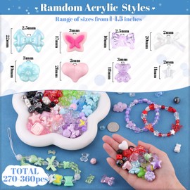TINKRSTUFF 260PCS 6 Mixed Colors Assorted Acrylic Cute Beads for Bracelet Making,GummyBear Bow Flower Candy Butterfly Star Heart Kawaii Charms for Jewelry Making DIY Necklace Keychain Phone Charm(260-320PCS)