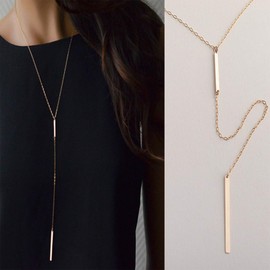 Erimberate Bohemian Y Lariat Bar Choker Necklace Gold Horizontal Bar Pendant Necklace Long Bar Y Shape Chain Necklace Minimalist Horizontal Bar Chain Necklace Jewelry for Women