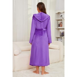 EK4YDNDS Womens Long Hooded Fleece Robe, Soft Warm Spa Bathrobe for Cozy Lightweight Loungewear(Violet, S/M)