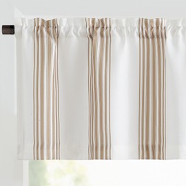 jinchan Linen Textured Valance Curtain Striped Kitchen Valance for Small Windows 16 Inch Light Filtering Vertical Stripe Modern Farmhouse Window Topper for Living Room Bathroom 1 Panel Taupe on White