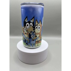 Handmade Bluey & Family Toddler or Kid Stainless Steel Tumbler w/ 2 Lids - 12oz - NEW