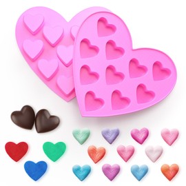Baderke 2 Pcs Heart Shaped Silicone Molds for Baking, 10 Cavities Silicone Heart Molds Tray for Chocolate Candy Ice(Pink)