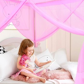 South to East Pink Canopy Bed Curtains