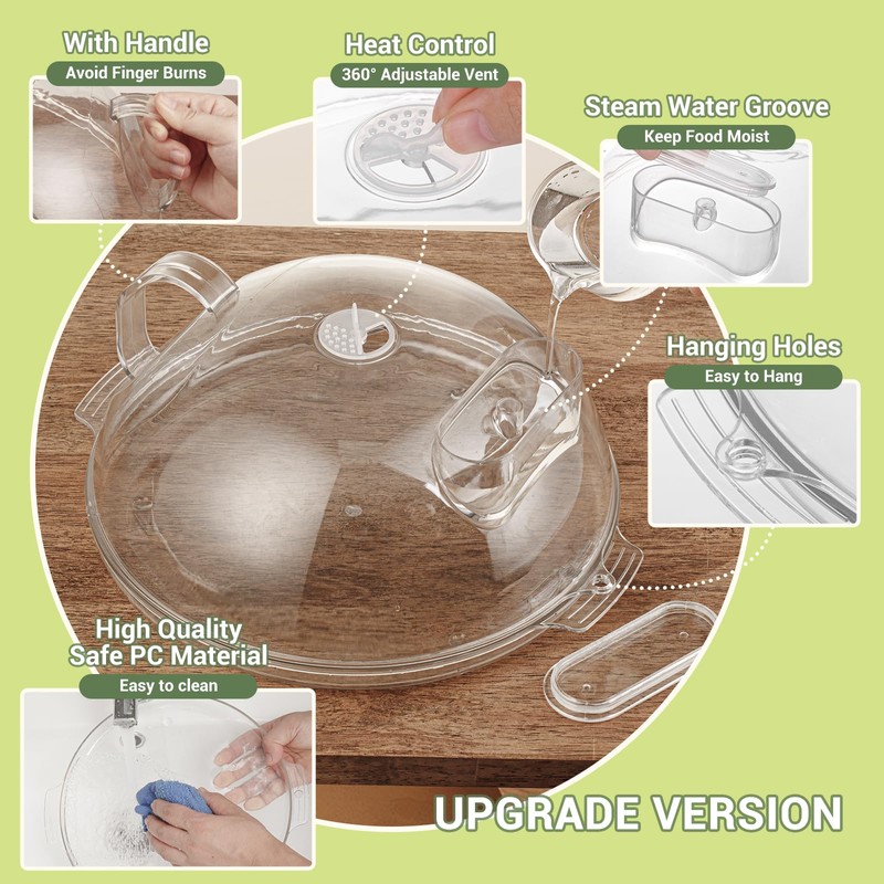 WENWELL Microwave Splatter Cover with Water Steamer,Protect Food Splashes,Dish Bowl