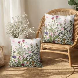 Juego de 2 fundas de almohada florales clásico de primavera de 24 x 24 pulgadas, color verde salvia, flores silvestres al aire última intervensión, funda de almohada de verano rústica con estampado