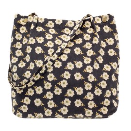 PAZIMIIK Corduroy Tote Bags for Women Reusable Grocery Shopping Shoulder Go-to Everyday Bag with Canvas Lining for Work Travel,Flower Black