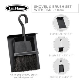 UniFlame Black Fireplace Ash Shovel and Brush Set with Pan