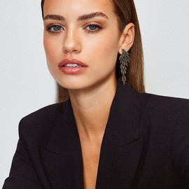 Clearine Statement Earrings Art Deco Leaf Cluster Dangle Chandelier Long Drop Stud Earrings for Women Clear Silver Tone, Crystal alloy steel