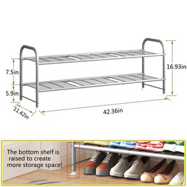 LINZINAR 2 / 3 / 4 Tier Metal Shoe Rack Long Shoes Storage Organizer - Color: Gray - 2 Tier