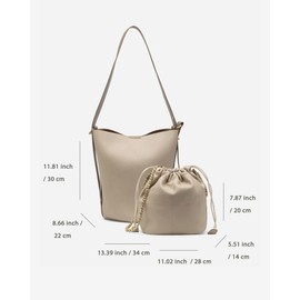 NEWBELLA 2-in-1 Vegan Leather Bucket Bag with Crossbody, Adjustable Shoulder Strap (Apricot)