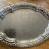 Irvinware Vtg~ Oval Serving/Bread Tray~Chrome Plated~Etched Design w/Scallop Rim 9x6.5”