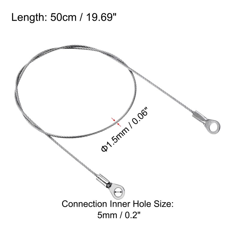 PATIKIL Stainless Steel Lanyard Cable 1.5mmx50cm, 10 Pack Eyelets Ended