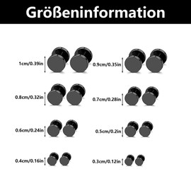 8 Pairs of Men's Earrings Black Stainless Steel 3/4/5/6/7/8/9/10 mm