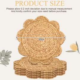 Gandeer 6 Set 12 Round Woven Rattan Placemats Plate Chargers, Scalloped Edge Rattan Place Mats, Boho Farmhouse Braided Straw Table Mats for Dining Table Decor, Party, Events