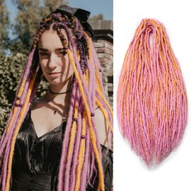 20 Inch Wool Dreadlock Extensions 20 Strands Double Ended Blonde Handmade Synthetic Hippie Wool Dreads Extensions Locs Style Crochet Hair for Women（Pink/Yellow，20 Inches）