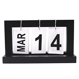 Flip Chart Perpetual Calendar, Wooden Creative Chic Office Home Decoration Desk Calendar, Retro Vintage Style Artwork(Black)