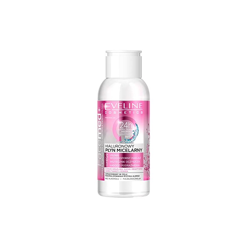 Eveline Cosmetics Facemed+ 3-in-1 Hyaluronic Micellar Water - Alcohol-free, Deep
