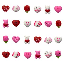 QINGQIU 24 PCS Valentines Day Mochi Squishy Toys Squishies for Kids School Class Classroom Valentines Day Cards Gifts Prizes Party Favors