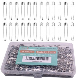 Urmspst 600PCS Safety Pins, 1.5 inch Small Safety Pins, Rust-Resistant Nickel Plated Steel, Sharp Edge Safety Pin for Clothes, Sewing, Arts & Craft, 38mm Decorative Safety Pins (Silver)
