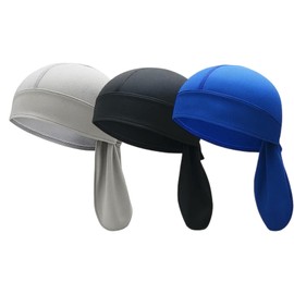 3 Pack Durags for Men and Women, Bandana for Men, Cycling Bandana Skull Cap, Breathable Head Wrap for Running, Cycling, Motorcycle, Gym, Outdoor Activities, Black, Blue, Gray