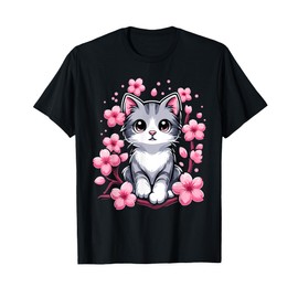 Cute Cherry Blossom Cat Kitten T-Shirt