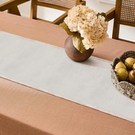 Hausattire Table Runner Cotton Frayed Boho 12x72 Inches | Fall Table Center Piece for Party Table Top Decoration Washable Farmhouse, Wedding, Vintage, Nubby Cotton Beige - Natural