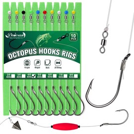 Dovesun 10PCS Pre-Rigged Catfish Rig Octopus Hooks Rigs Circle Hooks Offset Catfish Hooks Fishing Hooks for Saltwater Freshwater 4/0