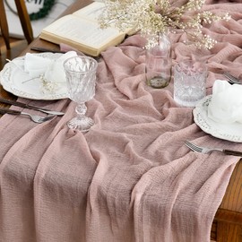 Artoid Mode Pink Fashion Boho Gauze Cheesecloth Dusty Table Runner, 90 x 300 cm Seasonal Holiday Kitchen Dining Table Decoration for Indoor Outdoor Home Party Decor