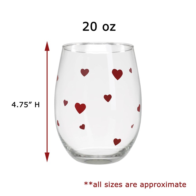 Hearts Wine Glass Set - Set of 4 Stemless Glasses