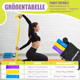 GYMERK Fitness Bands Set of 3, 1.8 m Exercise Band with 3 Resistance Levels, Fitness Band with Door Anchor, Carry Bag and Exercise Instructions (English language not guaranteed), Ideal for Yoga,